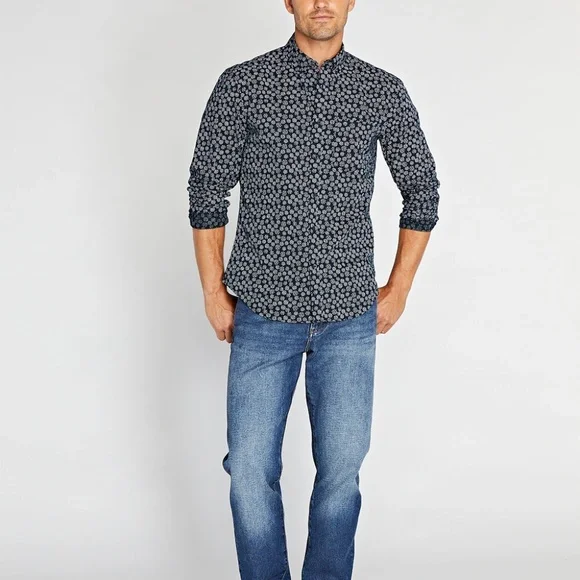 Long Sleeve Dot Print Button Down Shirt - Brand New - NEVER WORN - Navy